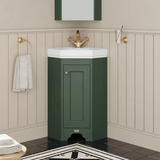 Bayswater -1 Door Floor Standing Corner Cabinet With 1 Tap Hole Basin - Hunter Green