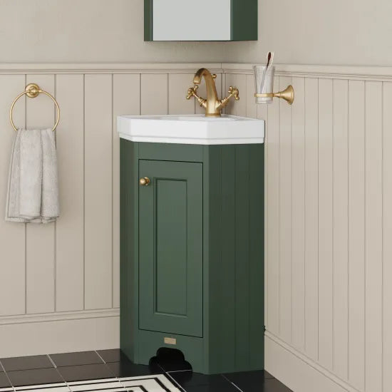 Bayswater -1 Door Floor Standing Corner Cabinet With 1 Tap Hole Basin - Hunter Green