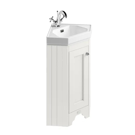 Bayswater - 1 Door Pointing Floor Standing Corner Cabinet With 1 Tap Hole Basin - White