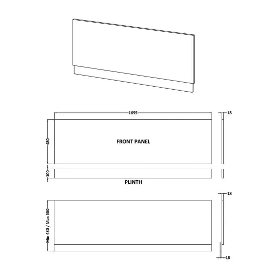 Nuie Waterproof Shower Bath Front Panel (1700mm)
