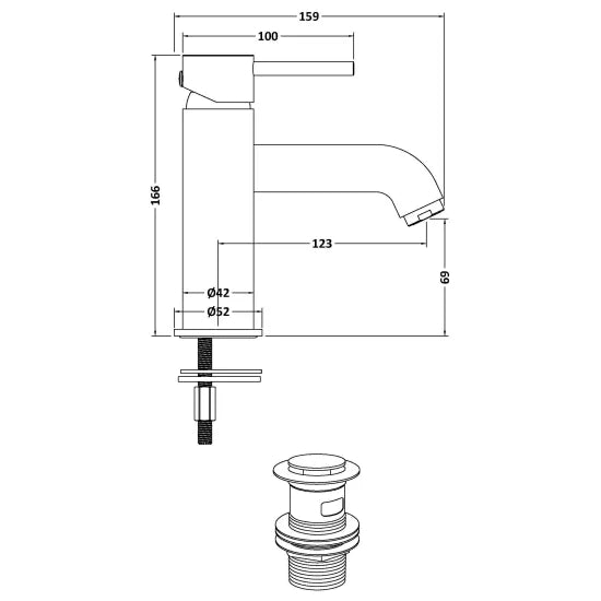 Cartegena Mono Basin Mixer With Push Button Waste