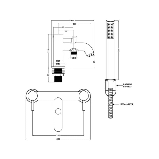 Nuie Cartegena Matt Black Bath Shower Mixer