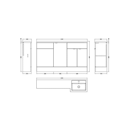 Hudson Reed - Fusion 1500mm Floor Standing 2 Door Right Hand Vanity Basin & Toilet Combination Unit