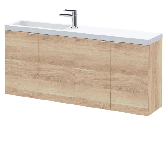Hudson Reed Fusion 1200mm Bleached Oak 4 Door Compact Wall Hung Vanity Unit With Basin