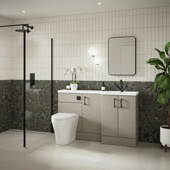 Hudson Reed - Fusion 1500mm Right-Hand 2 Door Floor Standing Combination Unit With Basin - Pebble Grey