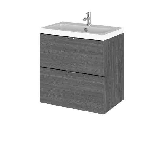 Hudson Reed Fusion 500mm Anthracite Woodgrain Wall Hung 2 Drawer Vanity Unit & Basin