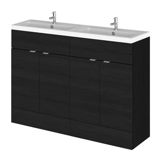 Hudson Reed Fusion 1200mm Charcoal Black 4 Door Floor standing Vanity Unit With 2 Tap Holes Double Basin