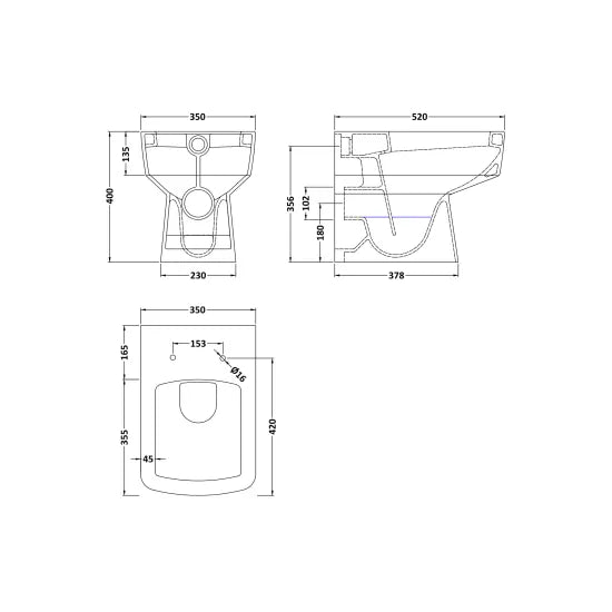 Hudson Reed Square Back To Wall Toilet Pan Including Seat