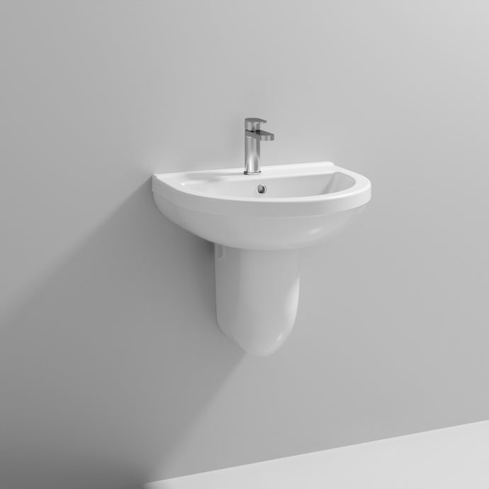 Nuie - Bathroom Package - Shingle Curved Back to Wall Bath & Panel, Ivo Semi Pedestal Basin, Ivo Back to Wall Pan