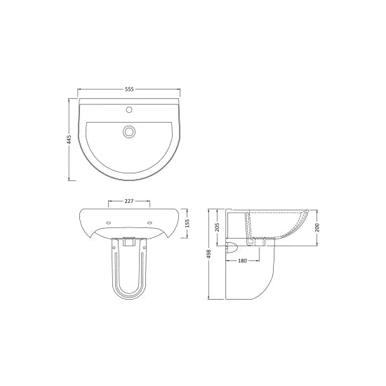 Nuie -  Ivo 1 Tap Hole 550mm Ceramic Basin & Semi Pedestal