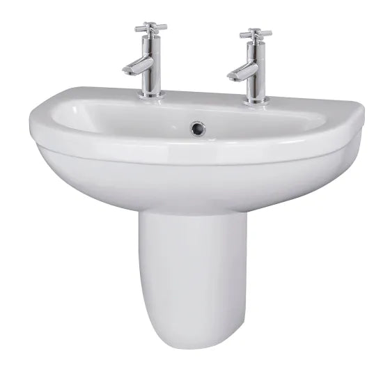 Nuie Ivo 2 Tap Hole 550mm Ceramic Basin & Semi Pedestal