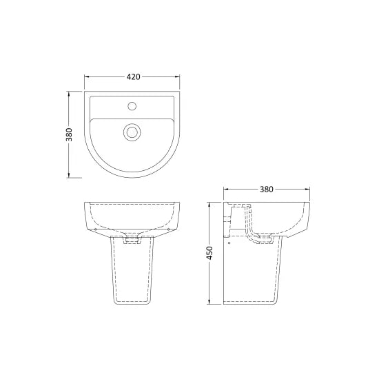 Hudson Reed Luna 1 Tap Hole 420mm Ceramic Basin & Semi Pedestal