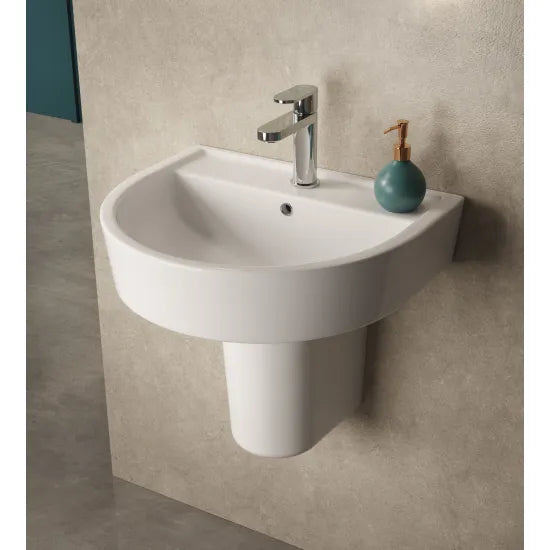 Hudson Reed Luna 1 Tap Hole 420mm Ceramic Basin & Semi Pedestal