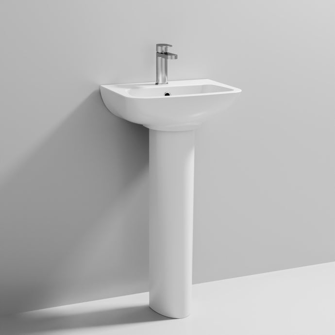 Nuie - Barmby Single Ended Bath, Ambrose 450mm Basin & Pedestal & Ava Wall Hung Pan Package