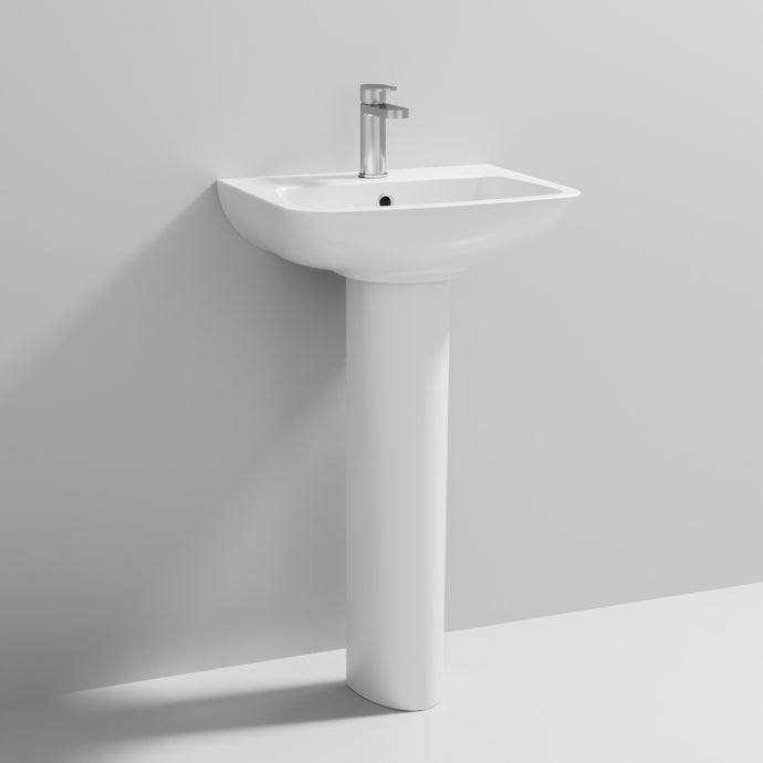 Nuie - Left/Right Square Shower Bath, Ambrose Basin & Pedestal, Compact WC - Bathroom Package