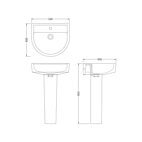 Nuie Provost 1 Tap Hole 520mm Ceramic Basin & Pedestal