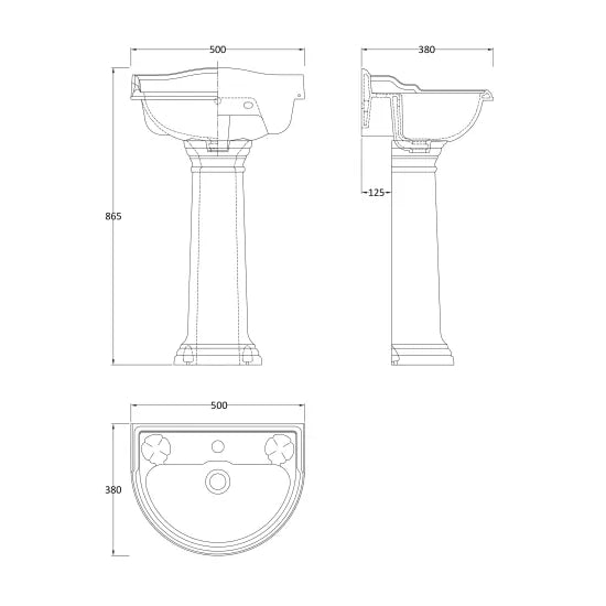Old London Chancery 1 Tap Hole 500mm Ceramic Basin & Pedestal