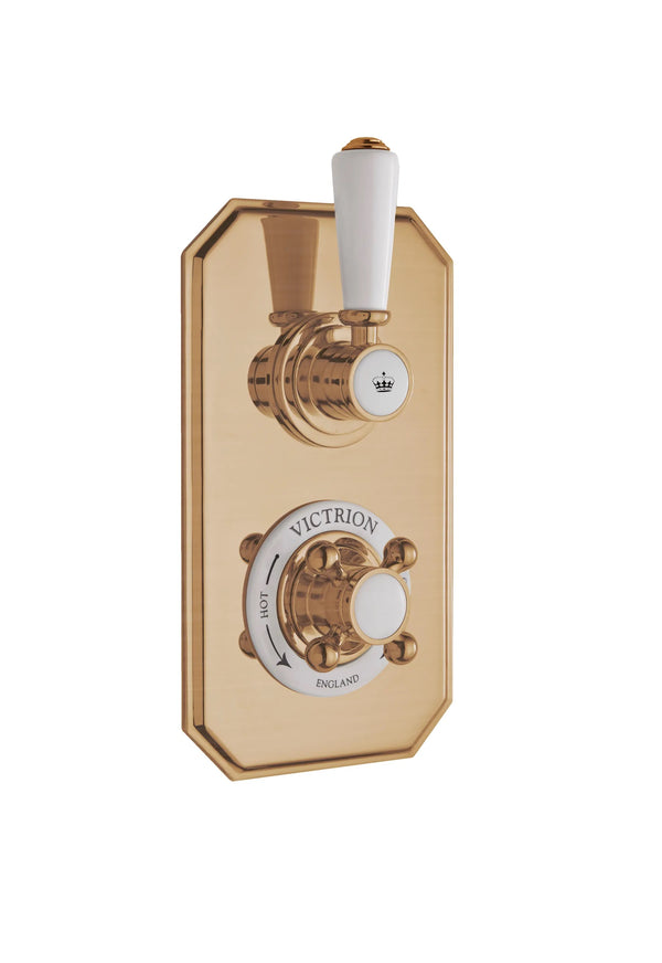 BC Designs Victrion 1-Way Brass Twin Concealed Shower Valve 230mm H x 120mm W, Brushed Copper