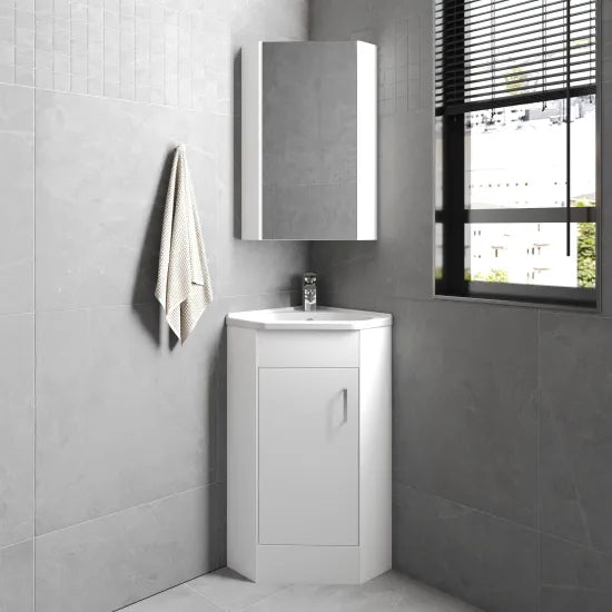 Nuie - Floor Standing Single Door Corner Vanity Unit with Ceramic Basin
