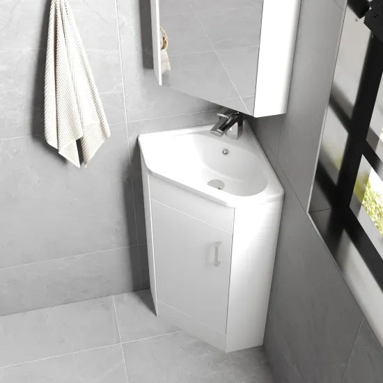 Nuie - Floor Standing Single Door Corner Vanity Unit with Ceramic Basin