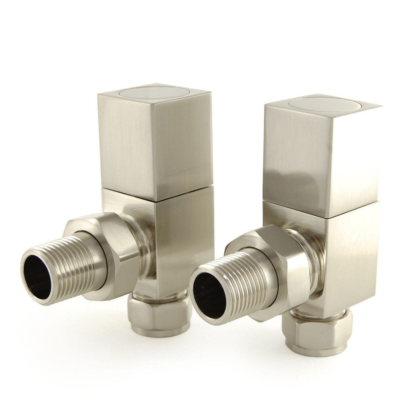 Plumbers Choice Cubex Square Angled Radiator Valves - Brushed Satin Nickel