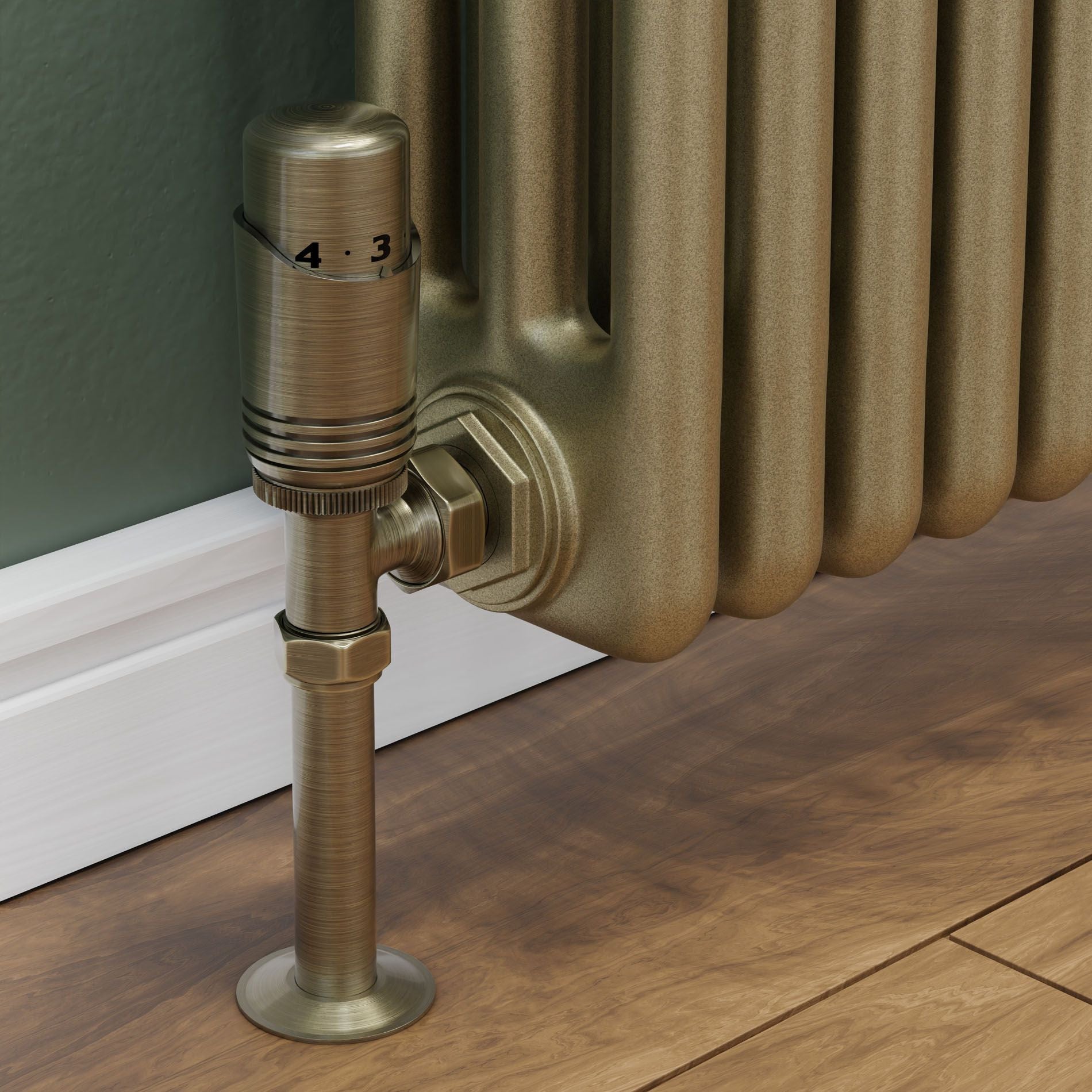 Plumbers Choice Delta Angled TRV Antique Brass Thermostatic Radiator Valve