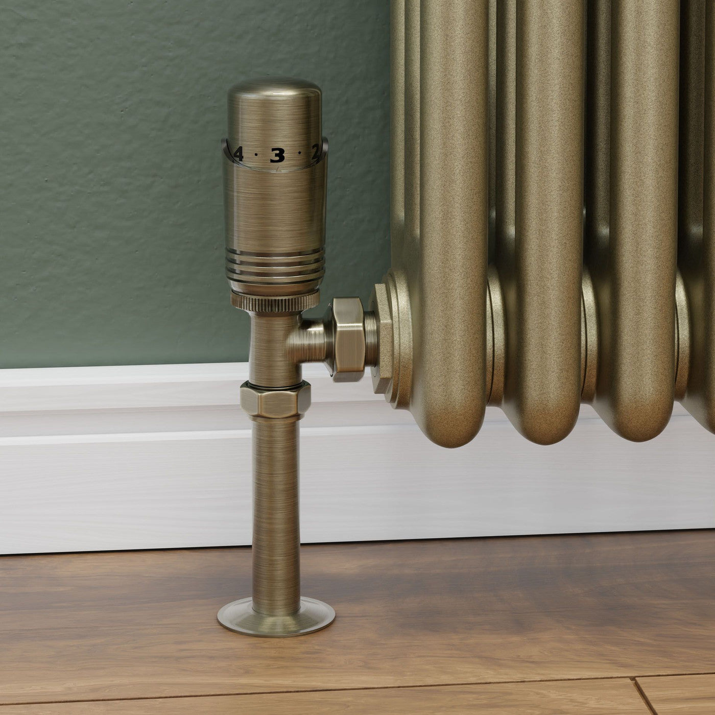 Plumbers Choice Delta Angled TRV Antique Brass Thermostatic Radiator Valve