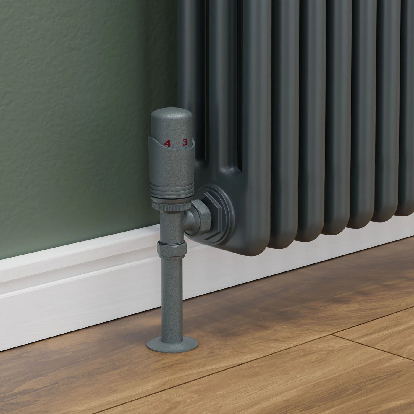Plumbers Choice Delta Angled TRV Gunboat Grey Thermostatic Radiator Valve