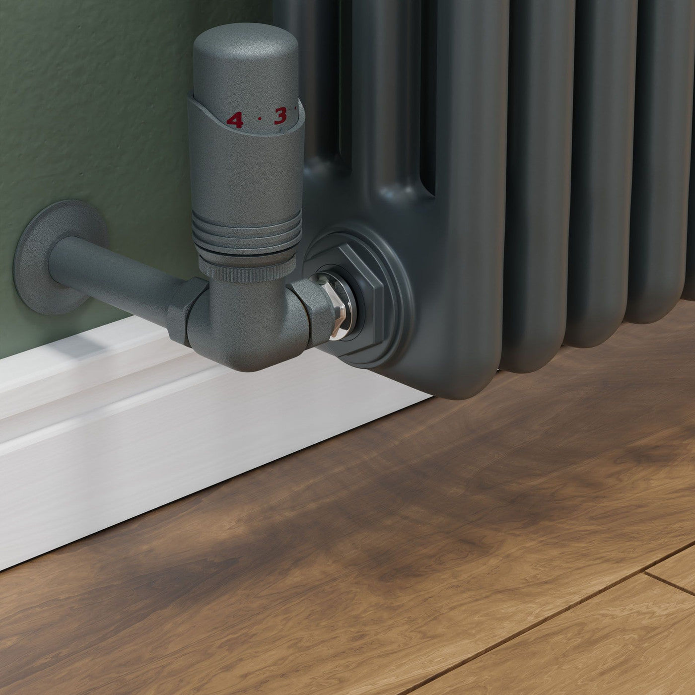 Plumbers Choice Delta Corner TRV Gunboat Grey Thermostatic Radiator Valve