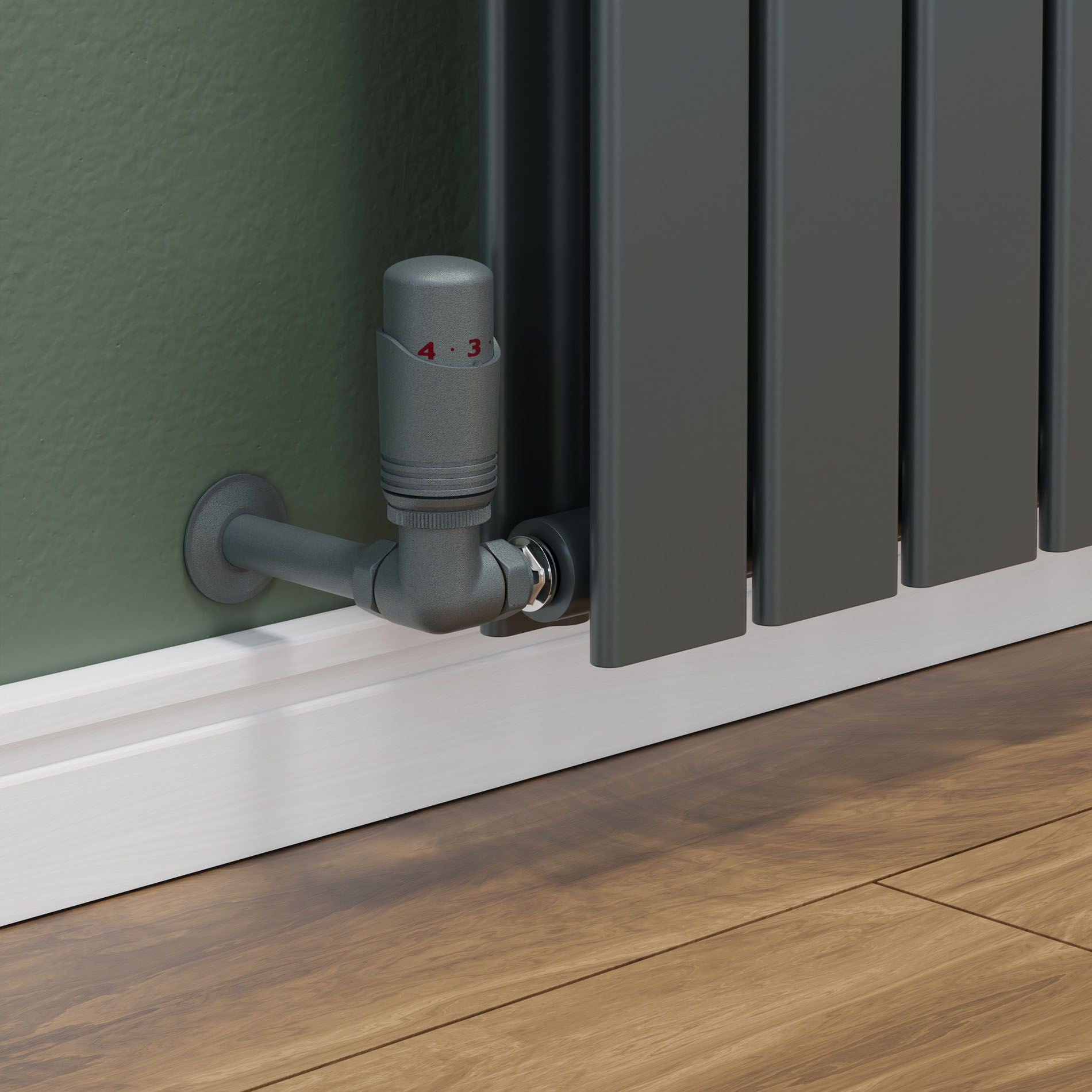 Plumbers Choice Delta Corner TRV Gunboat Grey Thermostatic Radiator Valve