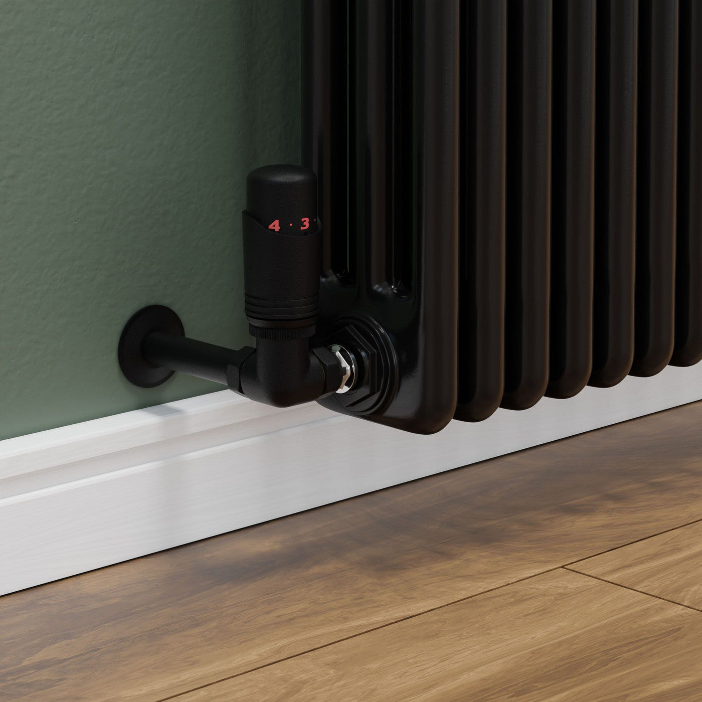 Plumbers Choice Delta Corner TRV Textured Black Thermostatic Radiator Valve