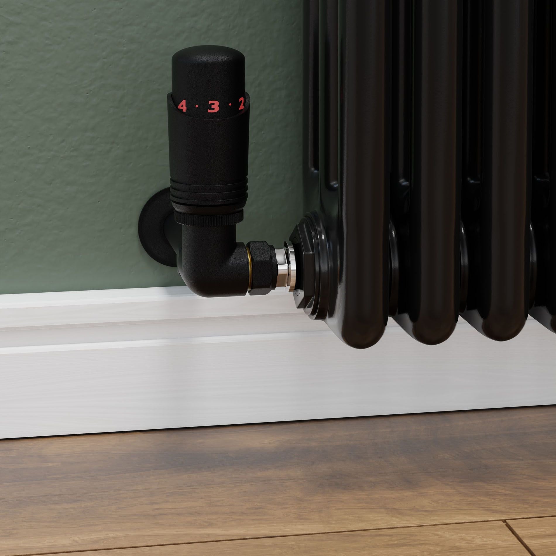 Plumbers Choice Delta Corner TRV Textured Black Thermostatic Radiator Valve