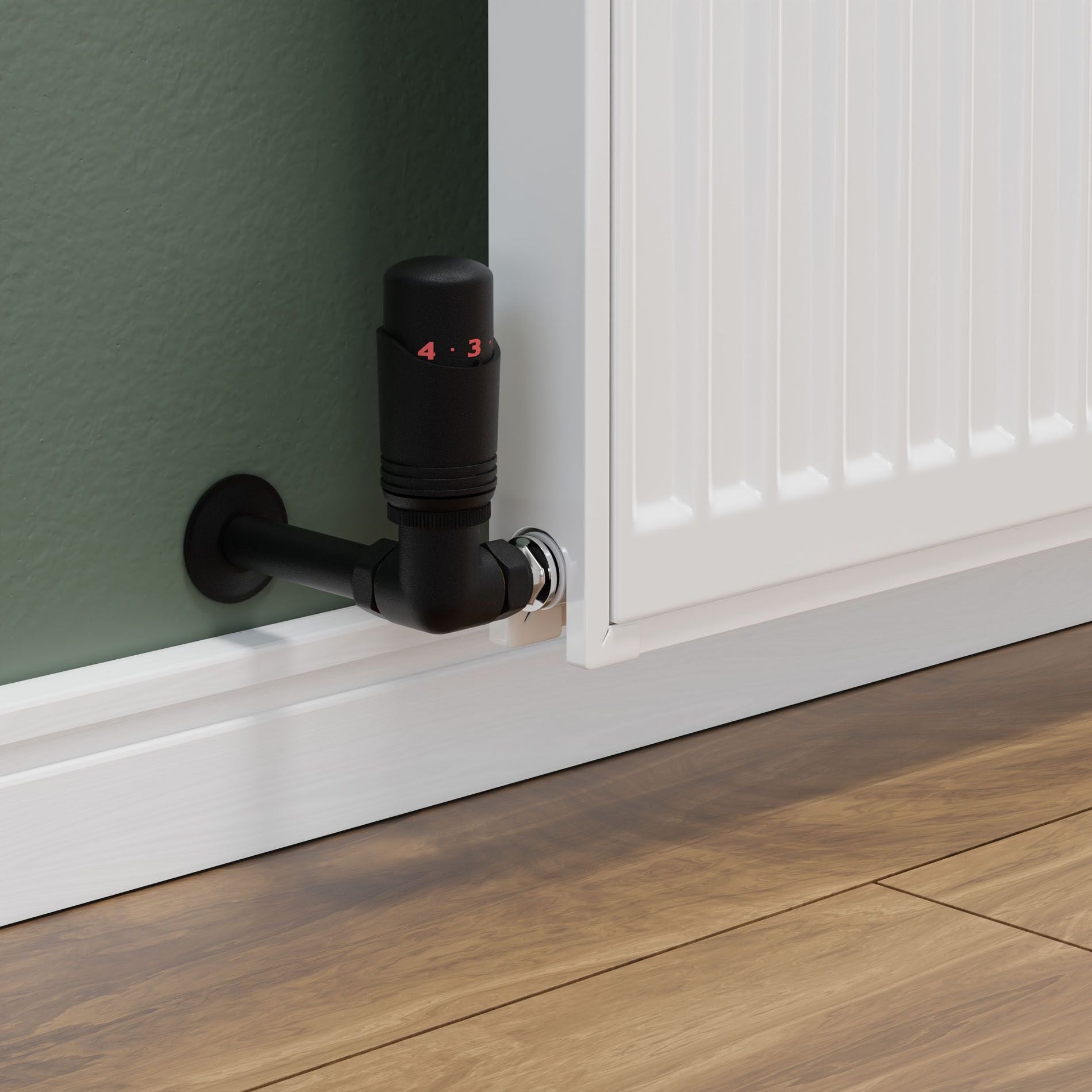 Plumbers Choice Delta Corner TRV Textured Black Thermostatic Radiator Valve