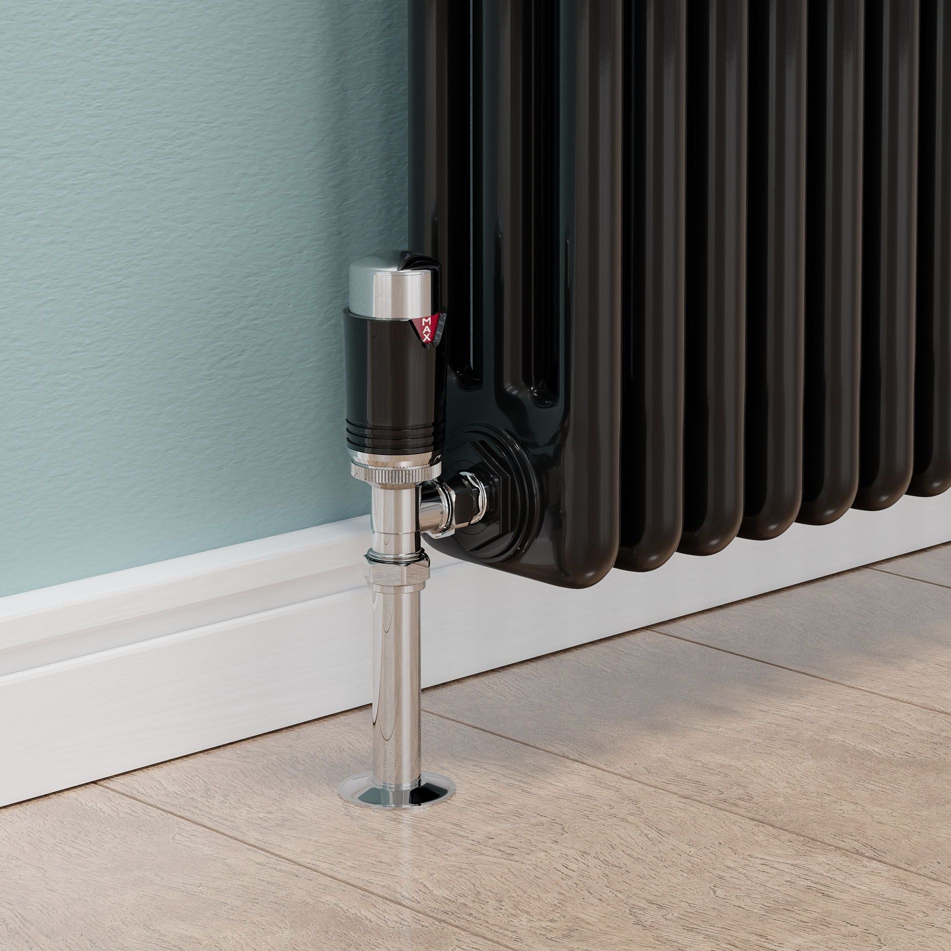 Plumbers Choice Echo Angled TRV Chrome & Black Thermostatic Radiator Valve