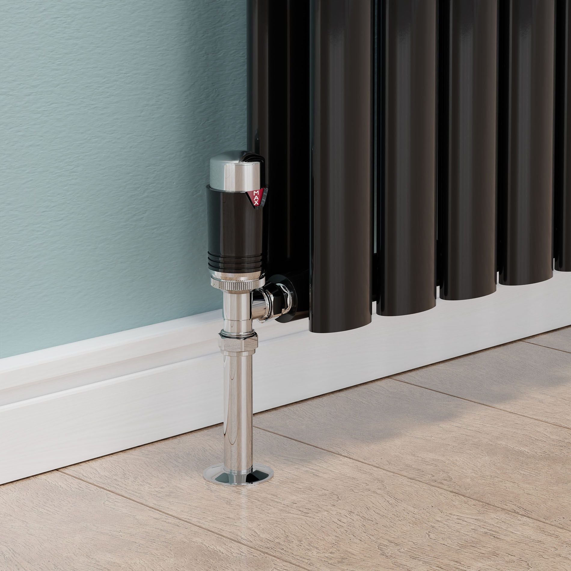 Plumbers Choice Echo Angled TRV Chrome & Black Thermostatic Radiator Valve