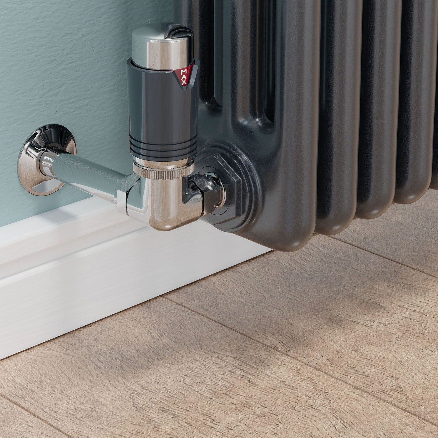 Plumbers Choice Echo Corner TRV Chrome & Anthracite Thermostatic Radiator Valve