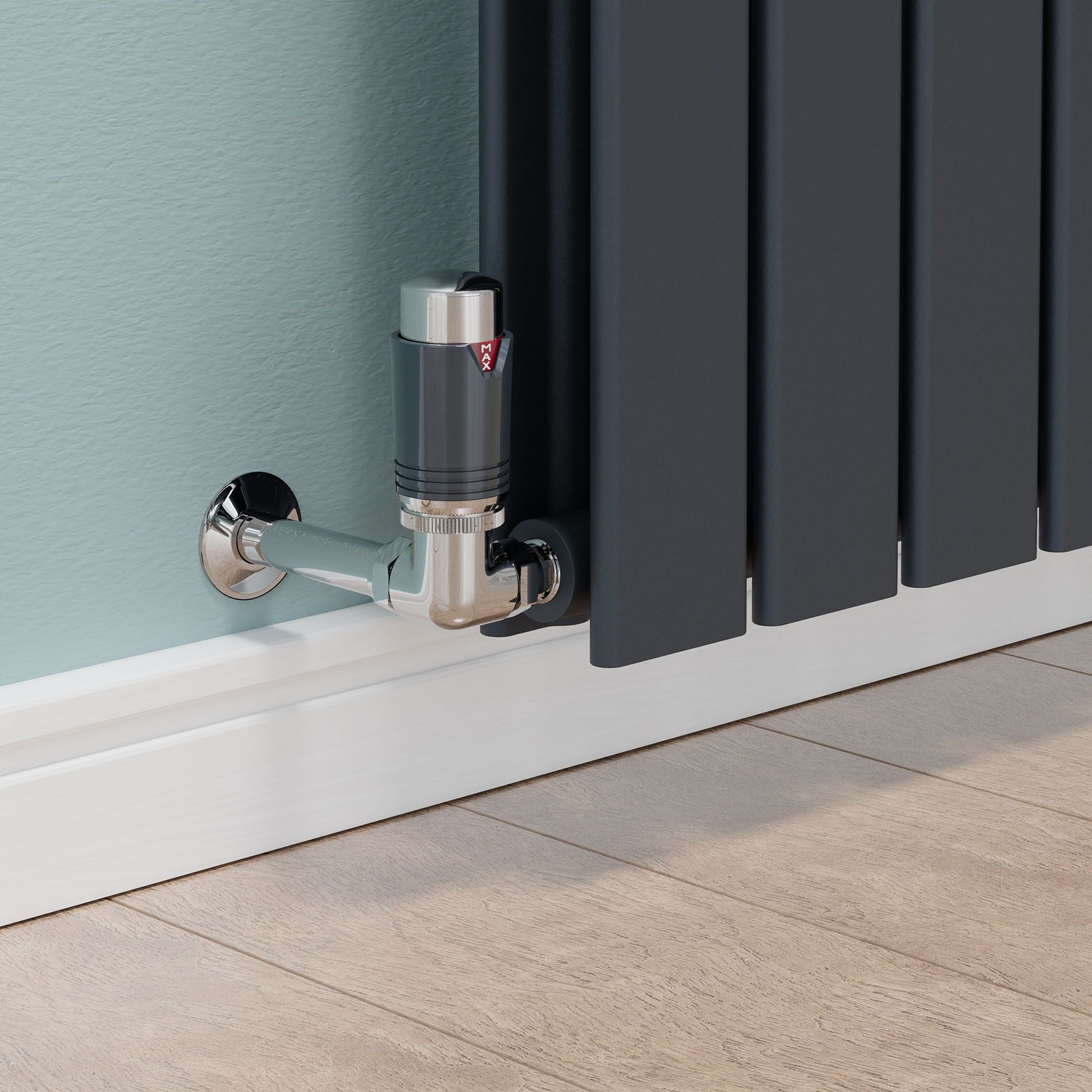 Plumbers Choice Echo Corner TRV Chrome & Anthracite Thermostatic Radiator Valve