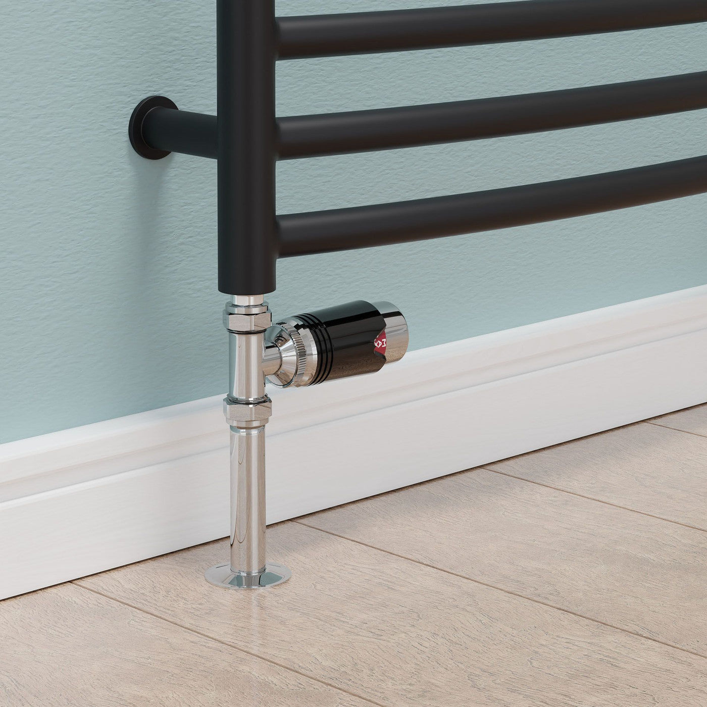 Plumbers Choice - Echo Straight TRV Thermostatic Radiator & Towel Rail Valve - Chrome & Black