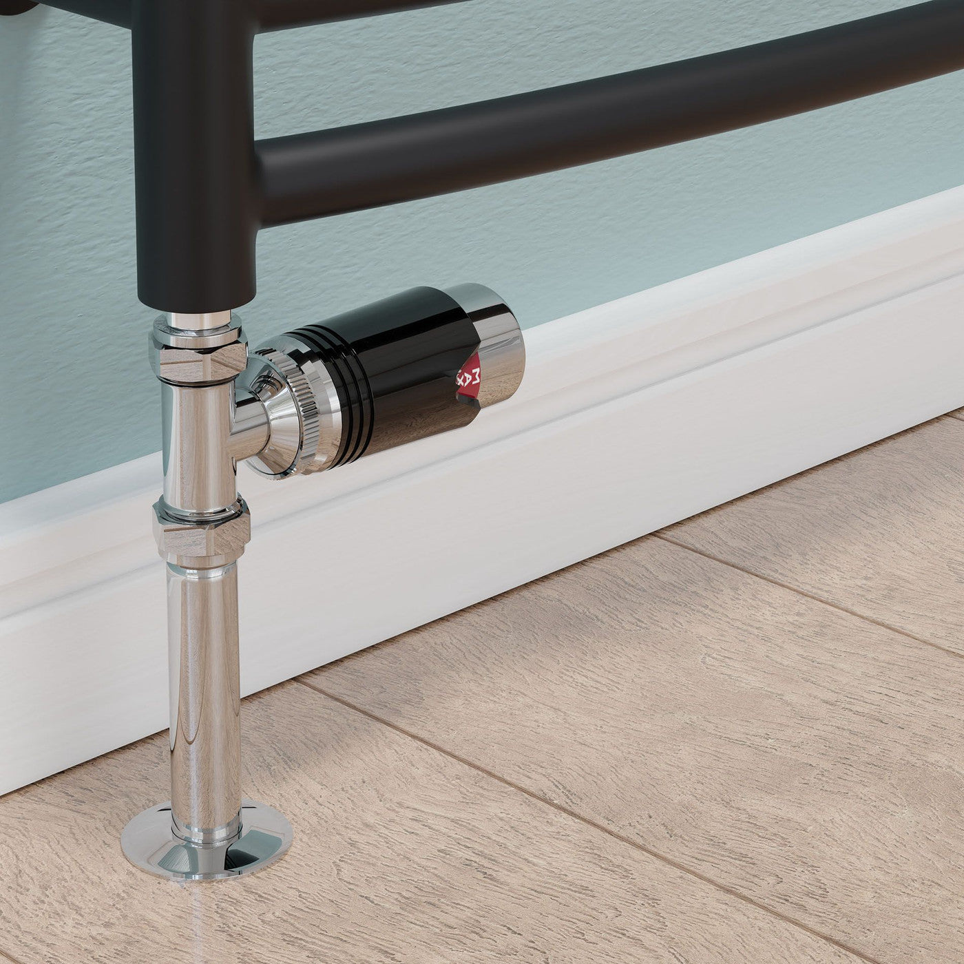 Plumbers Choice - Echo Straight TRV Thermostatic Radiator & Towel Rail Valve - Chrome & Black