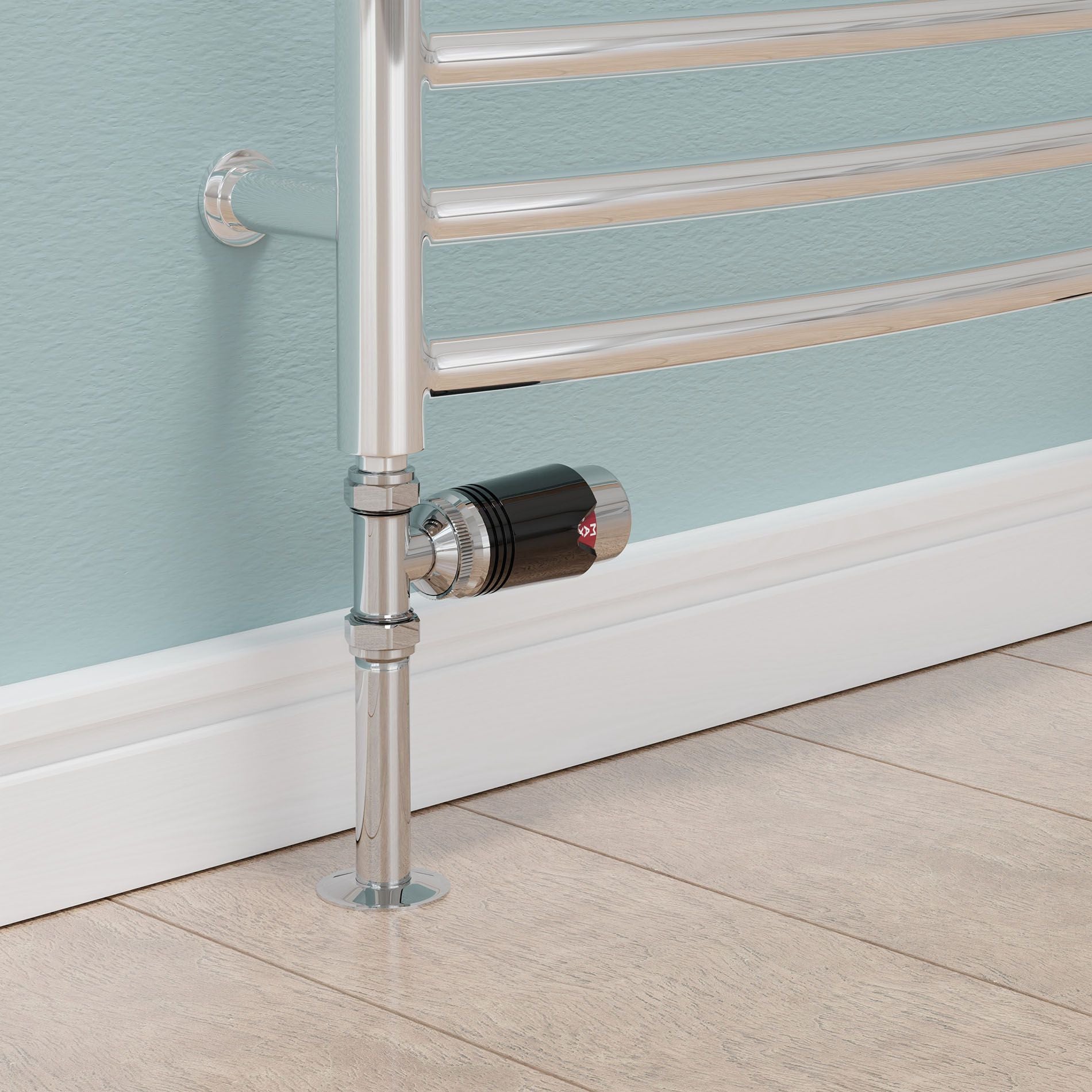Plumbers Choice - Echo Straight TRV Thermostatic Radiator & Towel Rail Valve - Chrome & Black