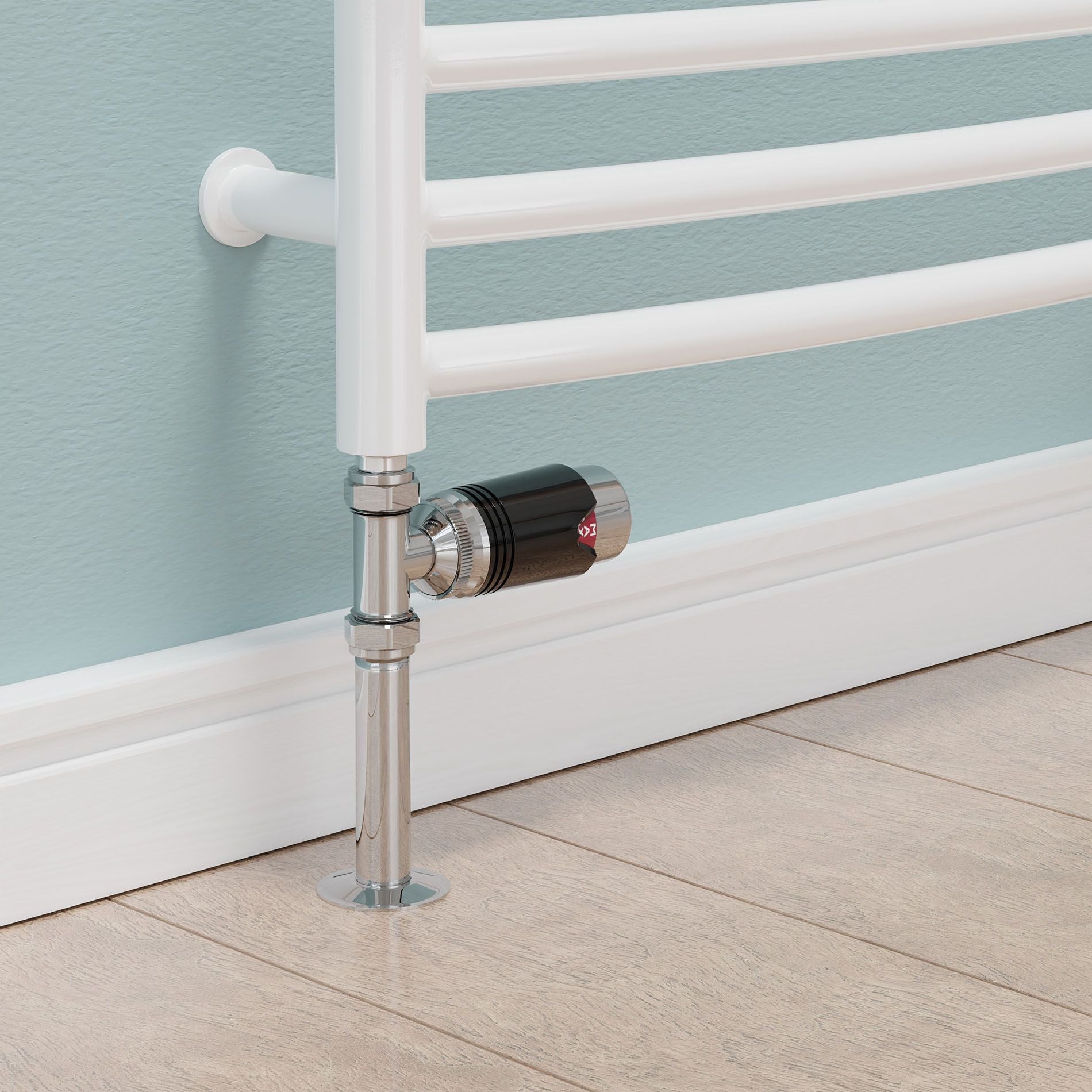 Plumbers Choice - Echo Straight TRV Thermostatic Radiator & Towel Rail Valve - Chrome & Black