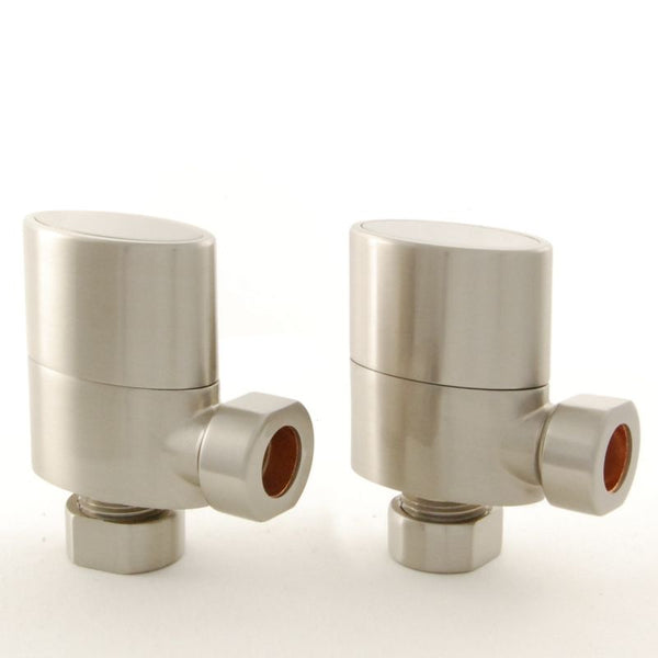 Plumbers Choice Ellipse Angled Brass Oval Radiator Valve Without sleeve Kit Brushed Satin Nickel