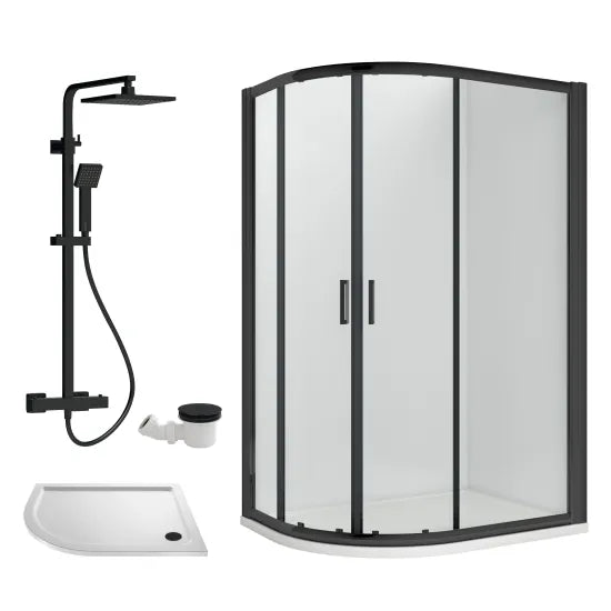 Nuie Rene 980mm Framed Matt Black Left Hand Offset Quadrant Shower Enclosure With Tray