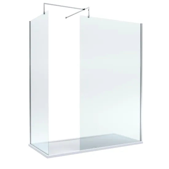 Nuie 1700mm x 900mm Frameless Walk-In Chrome Wetroom Screen Set With Tray