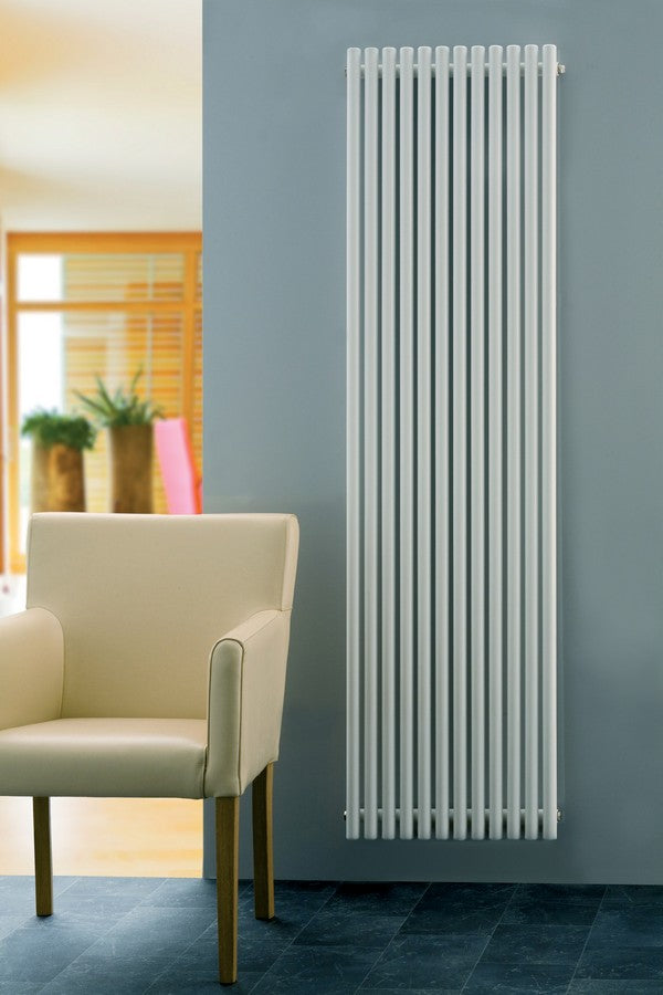 Eucotherm Supra Round White Tube Single Panel Vertical Designer Radiator