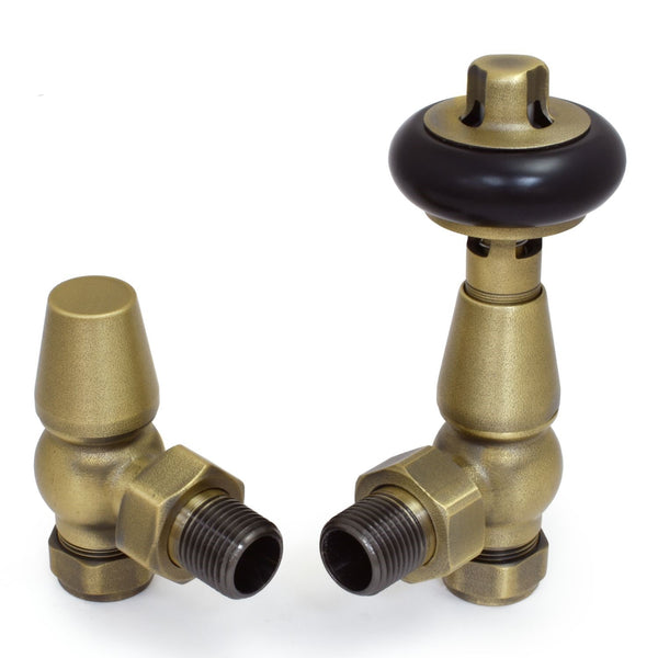 Plumbers Choice Faringdon Traditional Thermostatic Radiator Valve Old English Brass (Angled TRV)