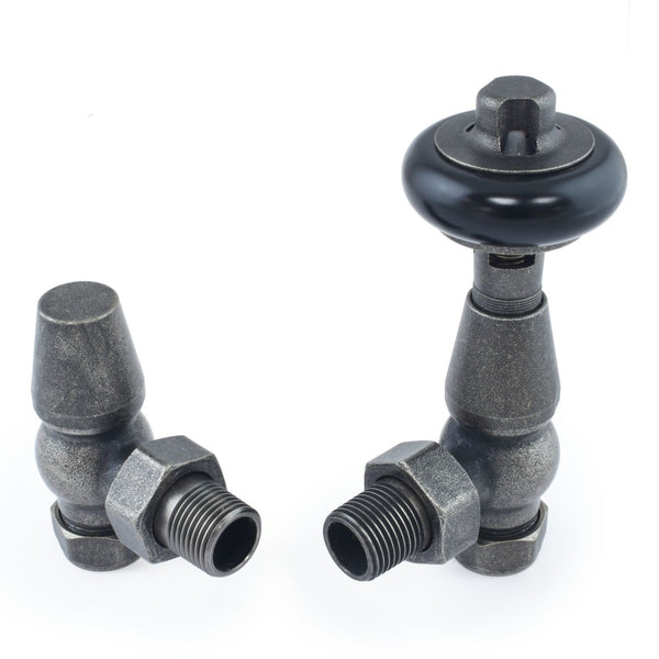 Plumbers Choice Faringdon Traditional Thermostatic Radiator Valve - Pewter (Angled TRV)