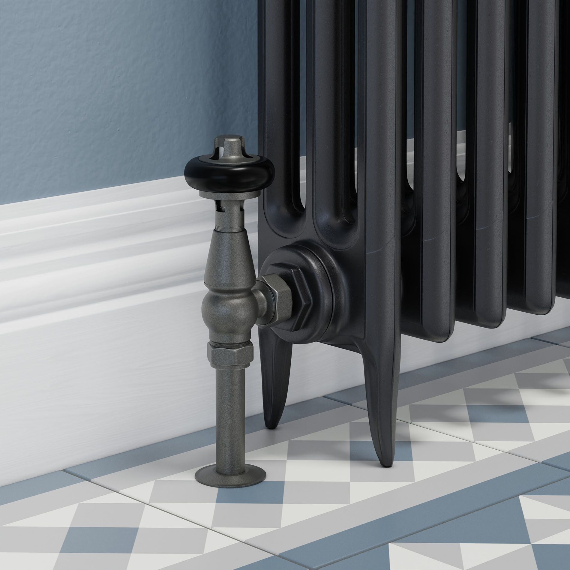 Plumbers Choice Faringdon Traditional Thermostatic Radiator Valve - Light Pewter (Angled TRV)