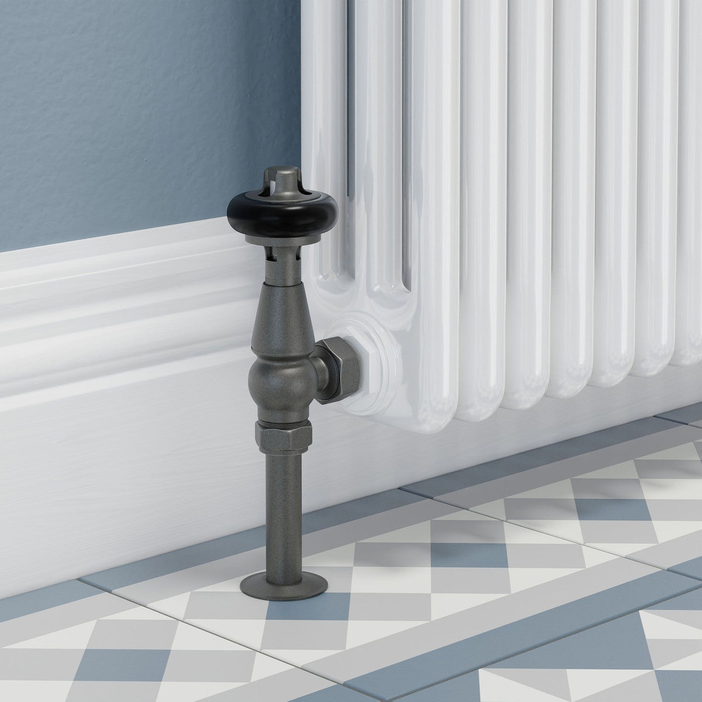 Plumbers Choice Faringdon Traditional Thermostatic Radiator Valve - Light Pewter (Angled TRV)