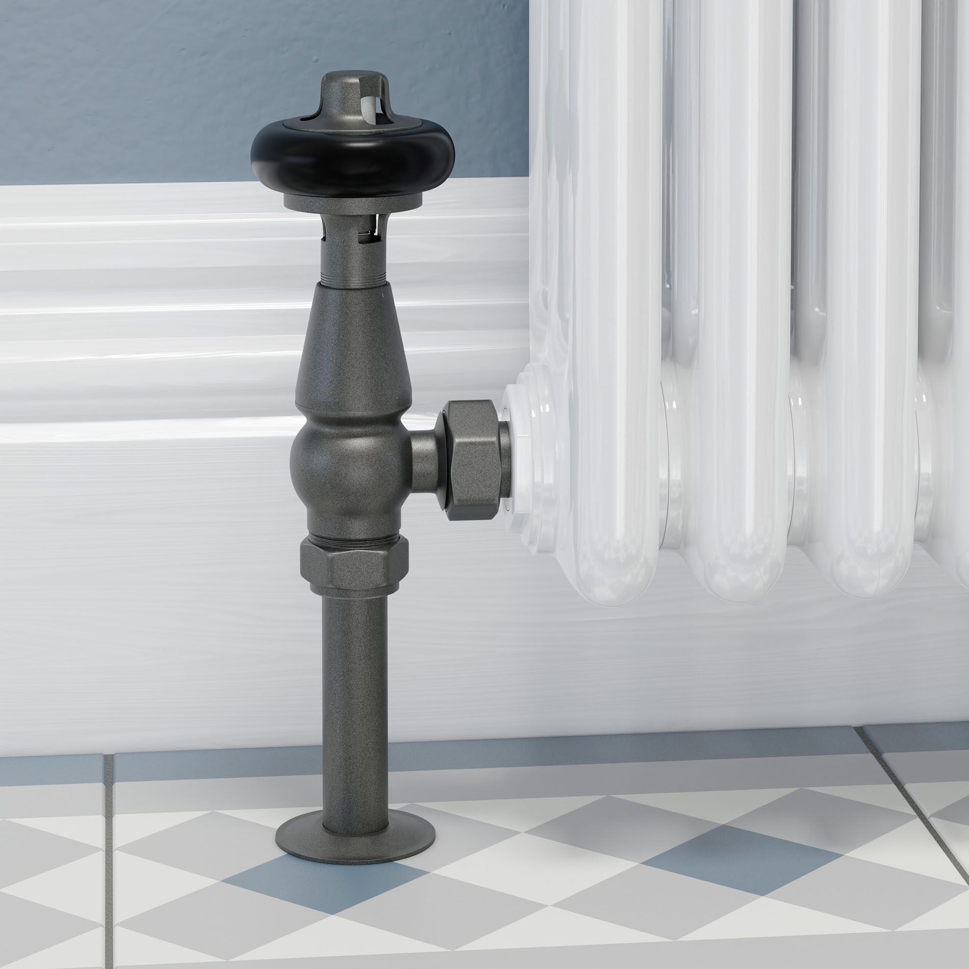 Plumbers Choice Faringdon Traditional Thermostatic Radiator Valve - Light Pewter (Angled TRV)